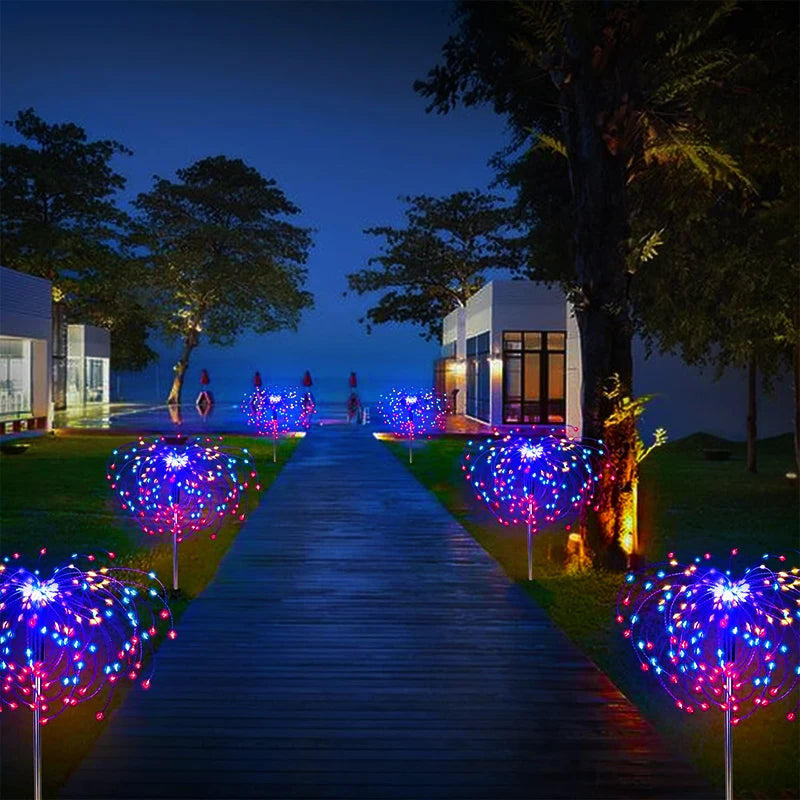 Outdoor LED Solar Pathway Lights Waterproof Garden Decor Fireworks Dandelion Lawn Lamp For Patio Balcony Walkway Yard - GlowMart