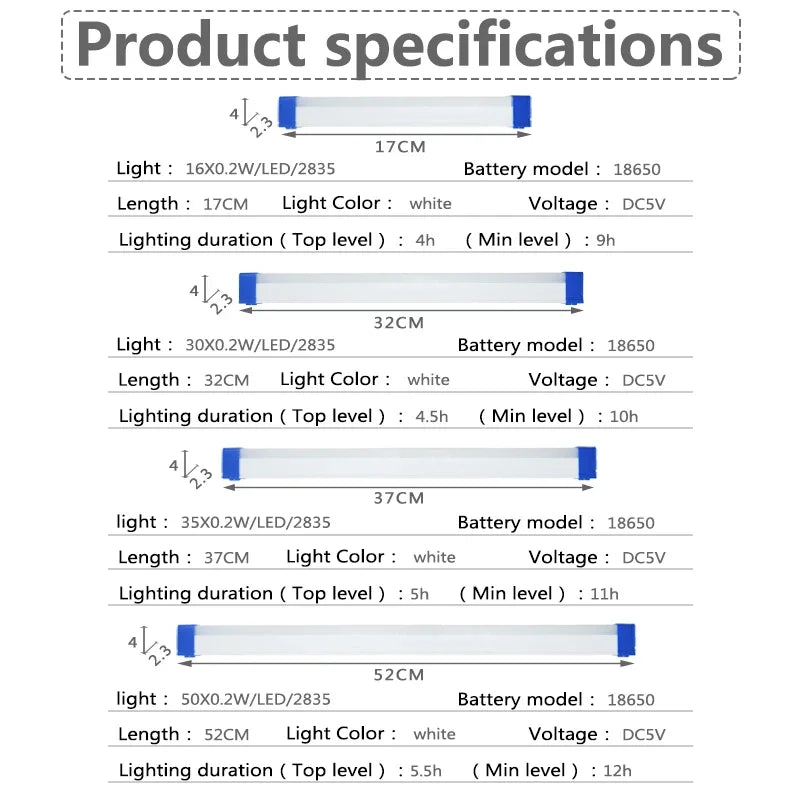 17/32/52CM LED Rechargeable Tube Camping Light Magnetic Suspension Portable Light Bulb Emergency Night Market Outdoor Lighting - GlowMart
