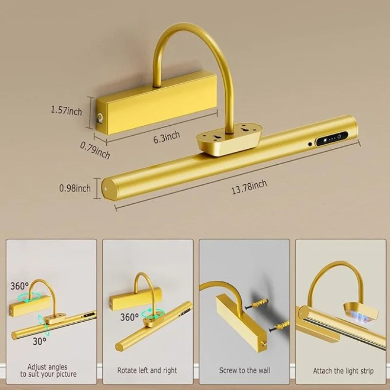 4000mAh Painting Picture Light Portrait With Remote Living Room Wireless Wall Lamp Art Display Rechargeable Battery Operated