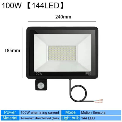 LED Floodlights 100W 50W 30W 20W 10W PIR Motion Sensor IP66 Waterproof LED 220V Hanging Exterior Outdoor Wall Lamp Spotlight - GlowMart