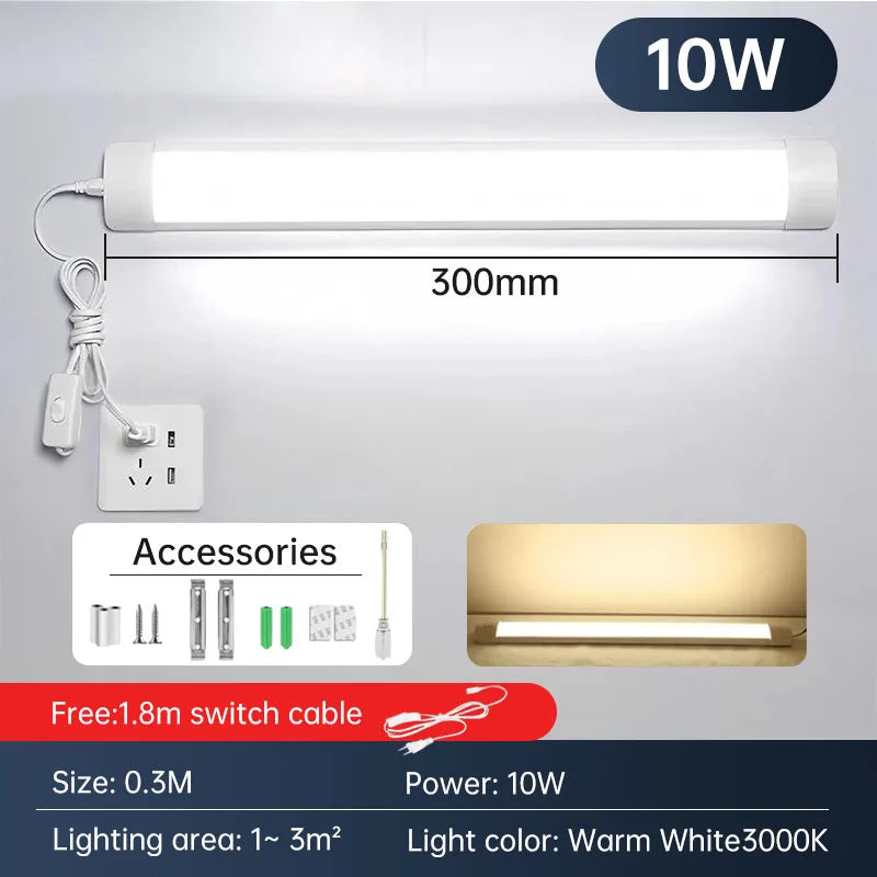 Led 220V Tube Light Room Strip With Cable Tube Lights Fixture For Home Bedroom Kitchen Cabinet Lighting indoor Lamp - GlowMart