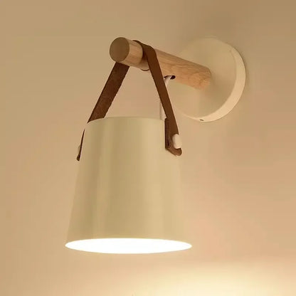 LED Bedside Wall Lamp Nordic Wood Leather Belt Hanging Sconces for Bedroom Study Living Room Modern Home Indoor Decorative Light