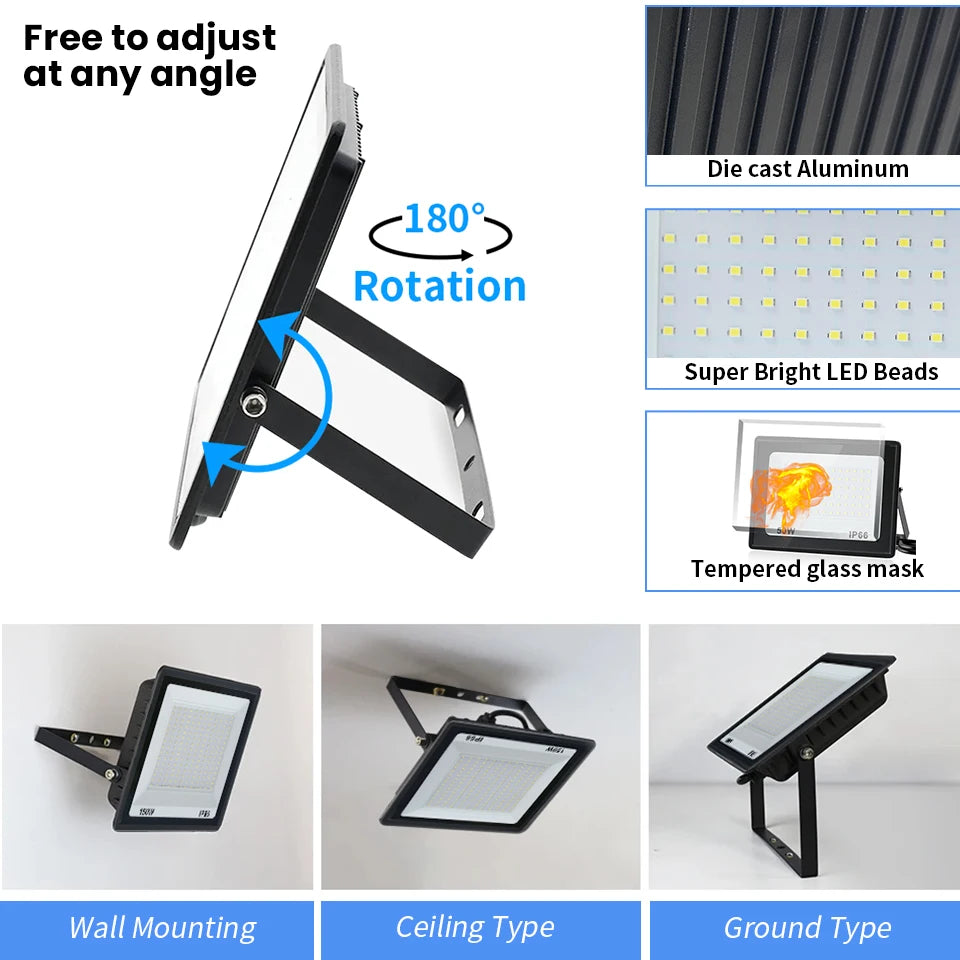 High Brightness LED Floodlight 10W 20W 30W 50W 100W 150W 200W 300W AC220V Cold White Flood Light For Garden Street Outdoor Light - GlowMart