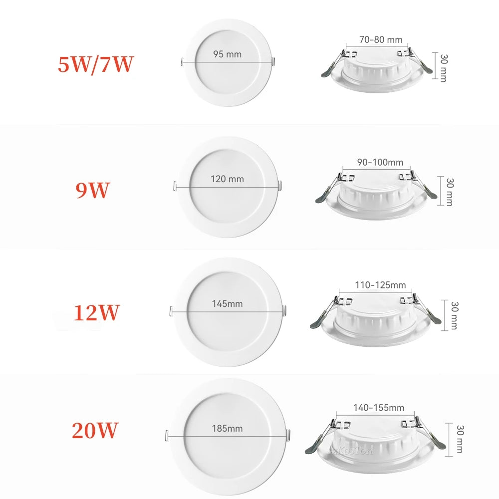 LED Downlight Recessed Ceiling Lamp 7W 9W 12W 20W AC220V Cold White LED Spotlight for Living Room Corridor Bathroom Kitchen - GlowMart