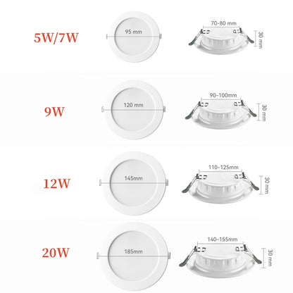 LED Downlight Recessed Ceiling Lamp 7W 9W 12W 20W AC220V Cold White LED Spotlight for Living Room Corridor Bathroom Kitchen - GlowMart
