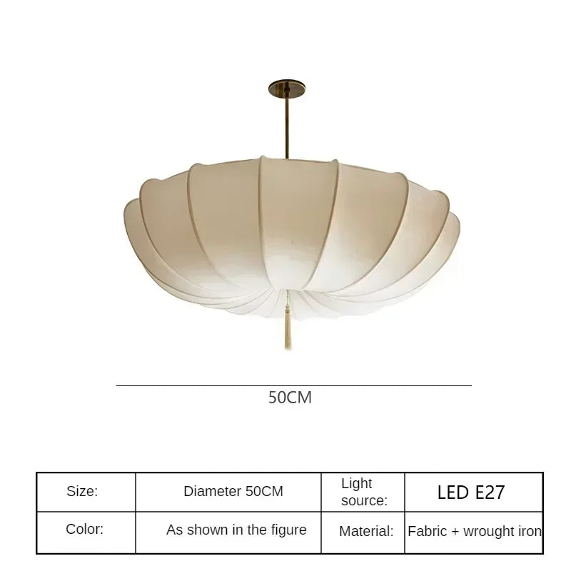 Artistic Fabric Pendant Light French Cream Style Bedroom Pendant Lamp Living Room Dining Room Decorative Lighting Fixtures - GlowMart