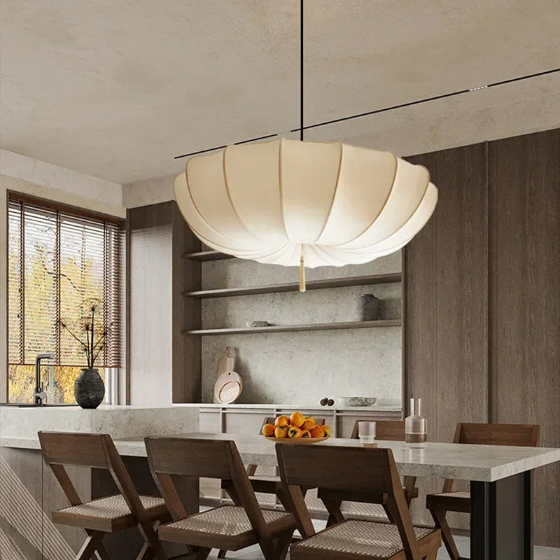 Artistic Fabric Pendant Light French Cream Style Bedroom Pendant Lamp Living Room Dining Room Decorative Lighting Fixtures - GlowMart