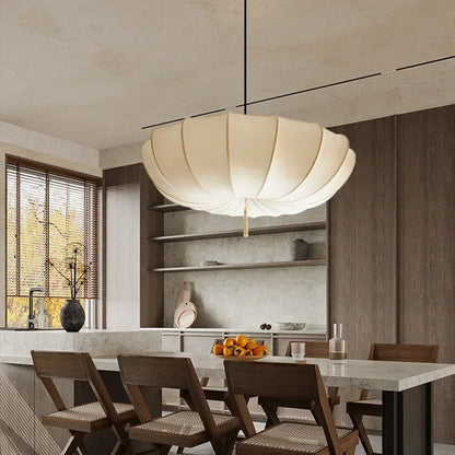 Artistic Fabric Pendant Light French Cream Style Bedroom Pendant Lamp Living Room Dining Room Decorative Lighting Fixtures - GlowMart