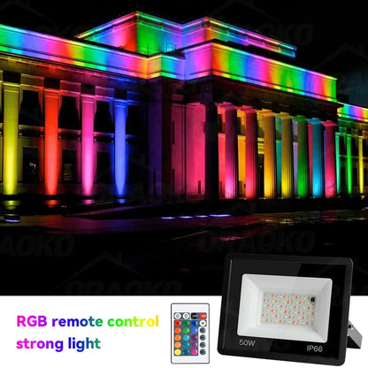 LED Floodlight Outdoor Remote-Controlled RGB Floodlights IP66 Waterproof Wall Spotlight Fountain Landscape Decorative Lights - GlowMart