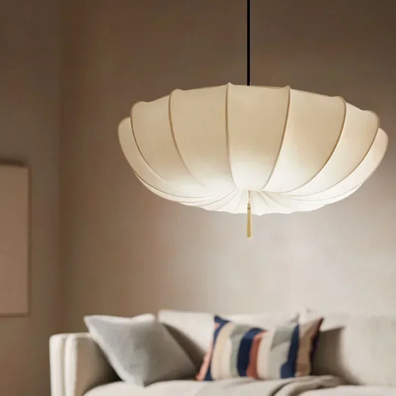 Artistic Fabric Pendant Light French Cream Style Bedroom Pendant Lamp Living Room Dining Room Decorative Lighting Fixtures - GlowMart