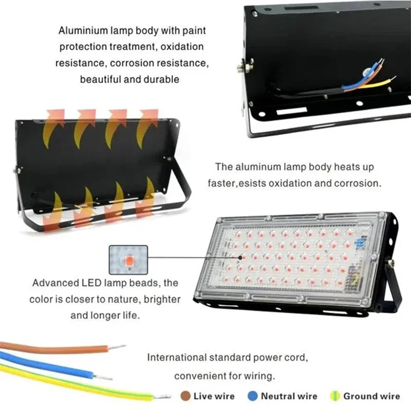 50W LED Flood Light IP65 Waterproof Reflector Led Spotlight AC 220V Outdoor Floodlight Red Green Blue Garden Lighting - GlowMart