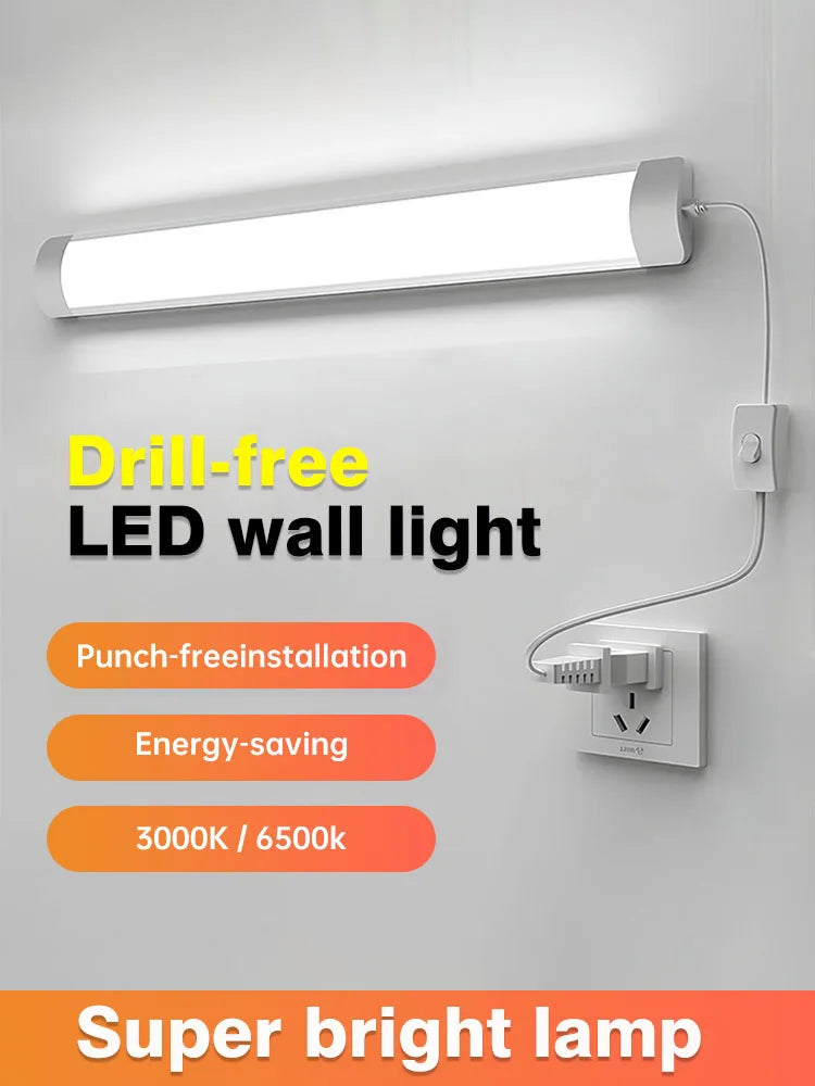Led 220V Tube Light Room Strip With Cable Tube Lights Fixture For Home Bedroom Kitchen Cabinet Lighting indoor Lamp - GlowMart