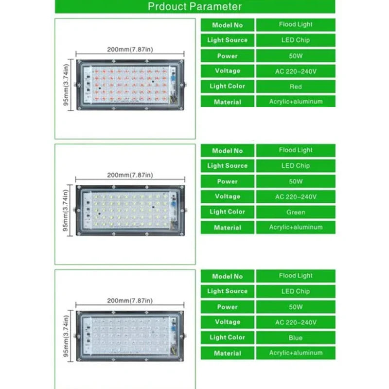 50W LED Flood Light IP65 Waterproof Reflector Led Spotlight AC 220V Outdoor Floodlight Red Green Blue Garden Lighting - GlowMart