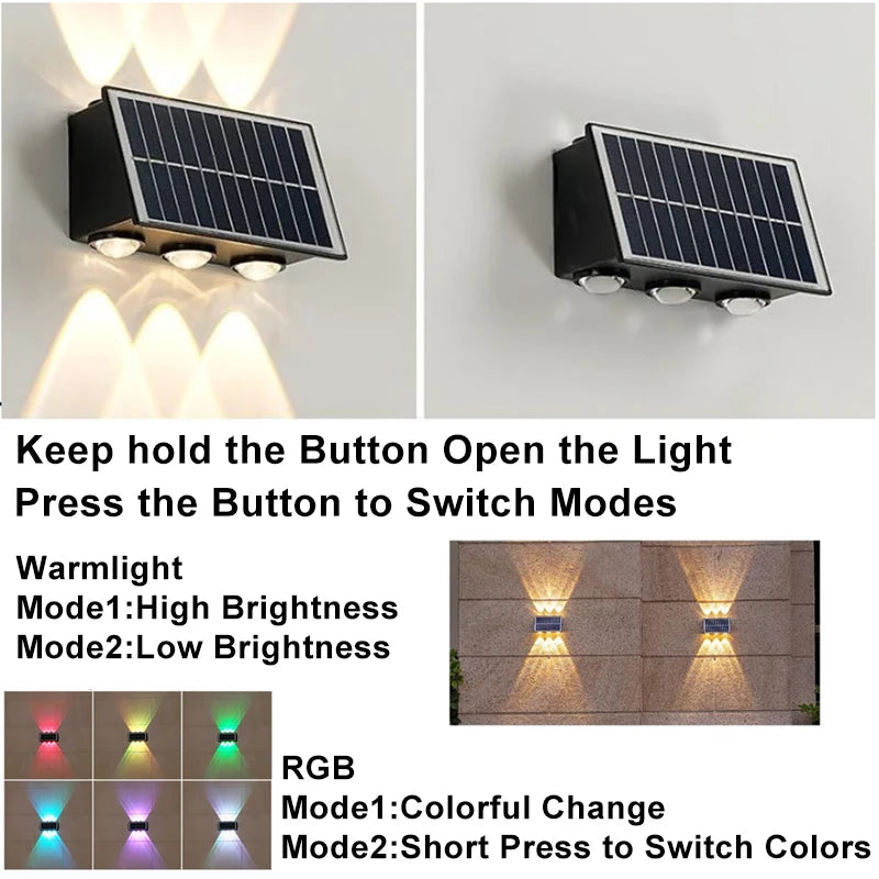 4/6/8LED Solar Wall Spotlight Outdoor Upper And Lower Lighting Solar Powered Waterproof Streetlight for Balcony Courtyard Garden - GlowMart
