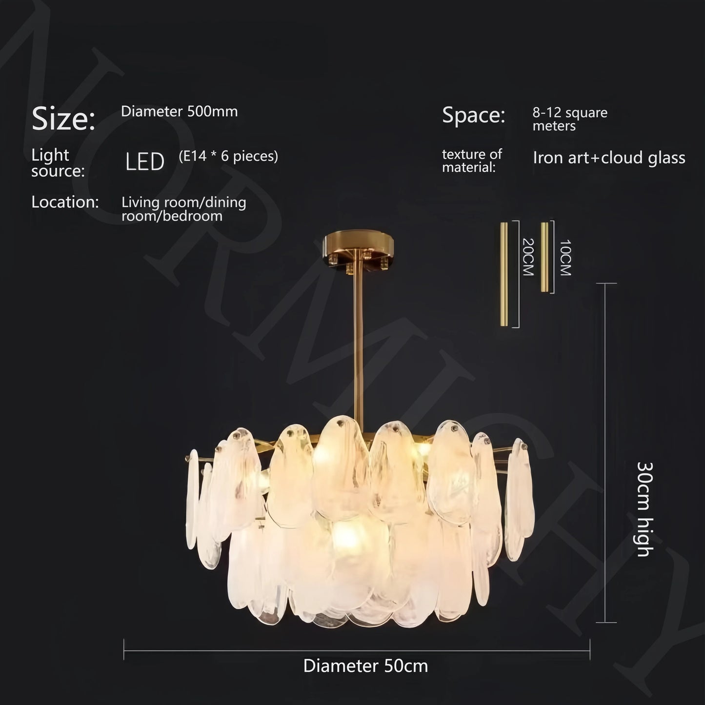 Luxurious Light Luxury Living Room Chandelier French Retro Bedroom Lighting Simple And Creative Cloud Glass Restaurant Lighting