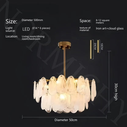 Luxurious Light Luxury Living Room Chandelier French Retro Bedroom Lighting Simple And Creative Cloud Glass Restaurant Lighting