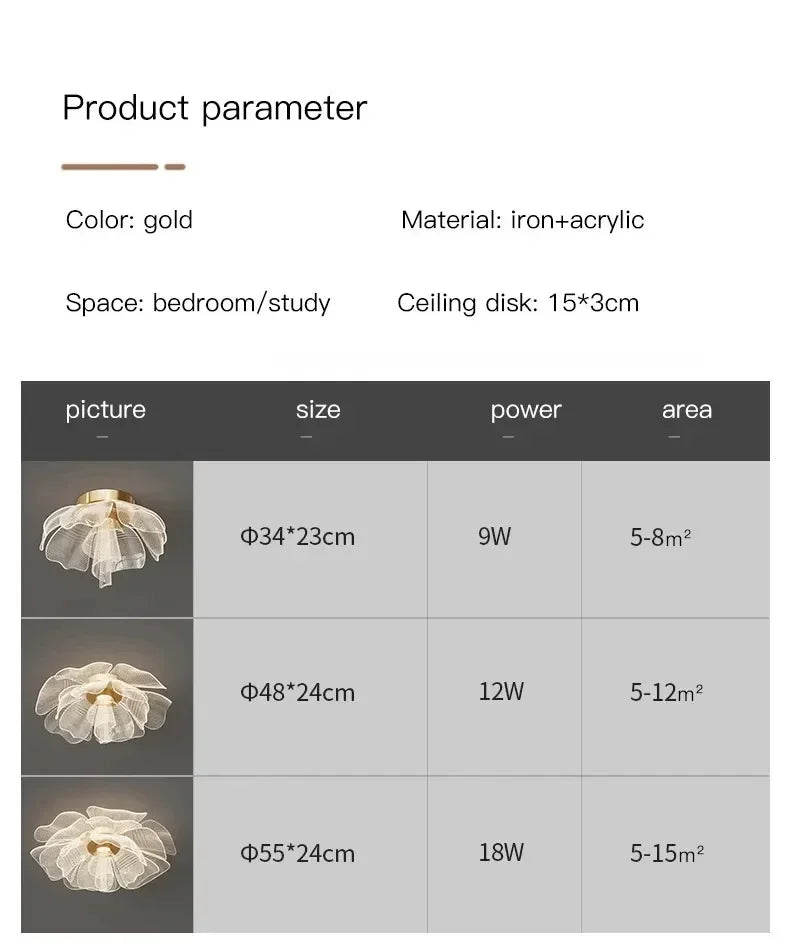 Simple Luxurious LED Ceiling Light Flower Design Acrylic Lamp Study Bedroom Entrance Hallway Light Interior Gold Luxury Lighting