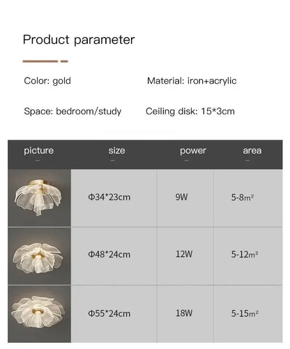 Simple Luxurious LED Ceiling Light Flower Design Acrylic Lamp Study Bedroom Entrance Hallway Light Interior Gold Luxury Lighting