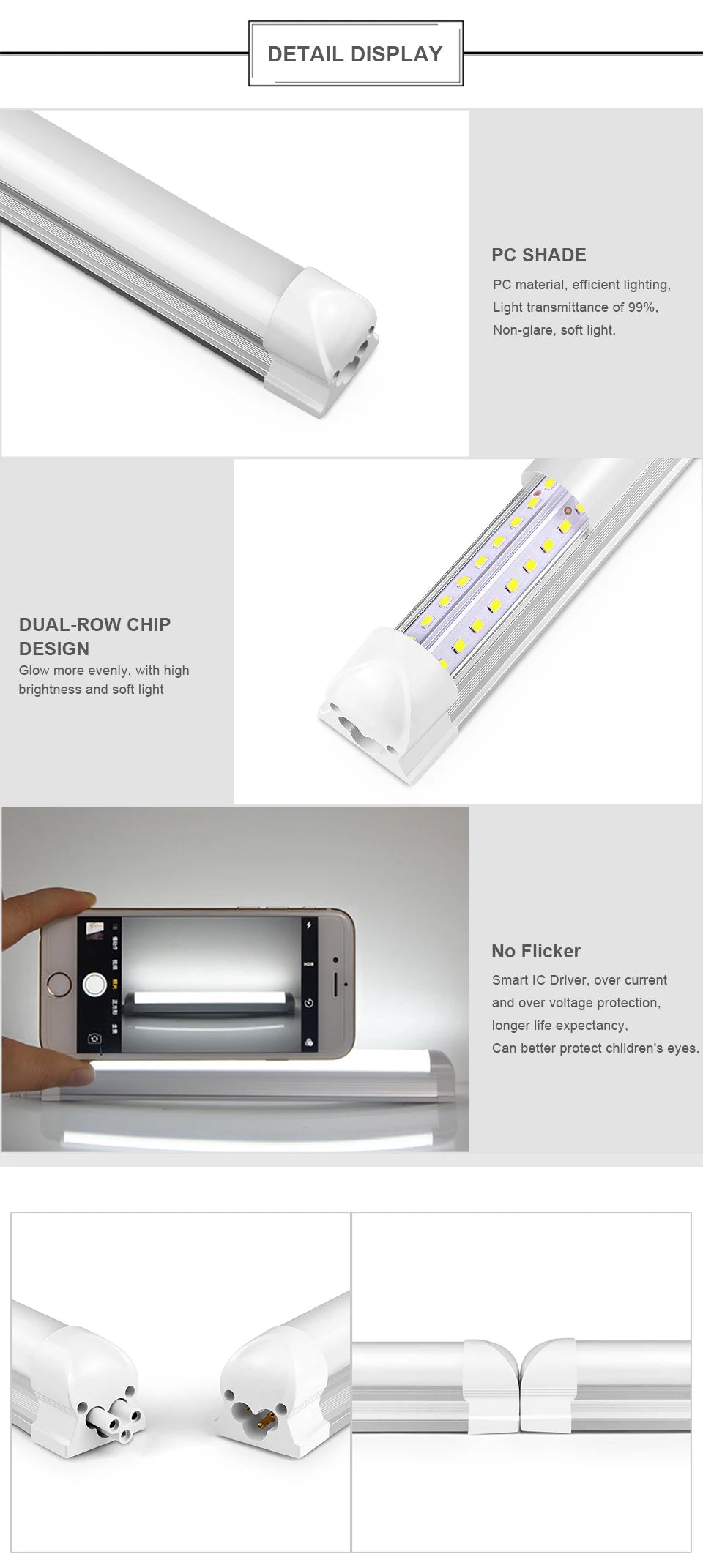 50cm T5/T8 High Brightness LED Light Tube No Power Plug Tube Lamp White/Warm White For Warehouse Garage Kitchen Shop Factory - GlowMart