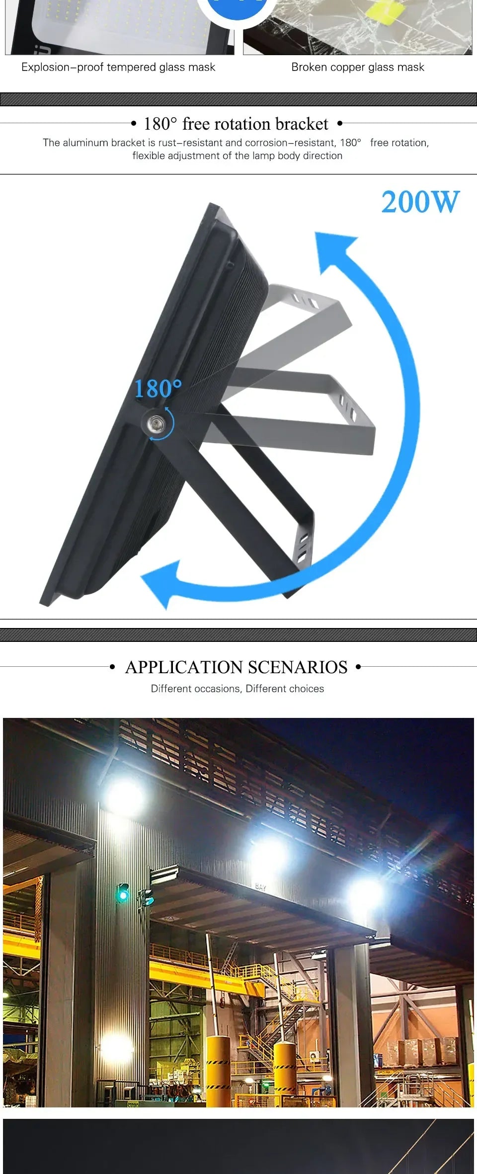 LED Flood Light Spotlight 100W 150W 200W Outdoor Lighting 6500K Waterproof Garage Gym Street Gate Wall Lamps Floodlights AC220V - GlowMart