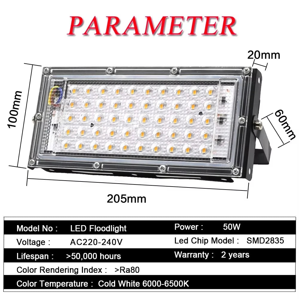 50W LED Flood Light Outdoor Lighting 220V 240V Floodlight Waterproof IP65 Reflector Projecteur LED Exterieur Focus Spotlight - GlowMart
