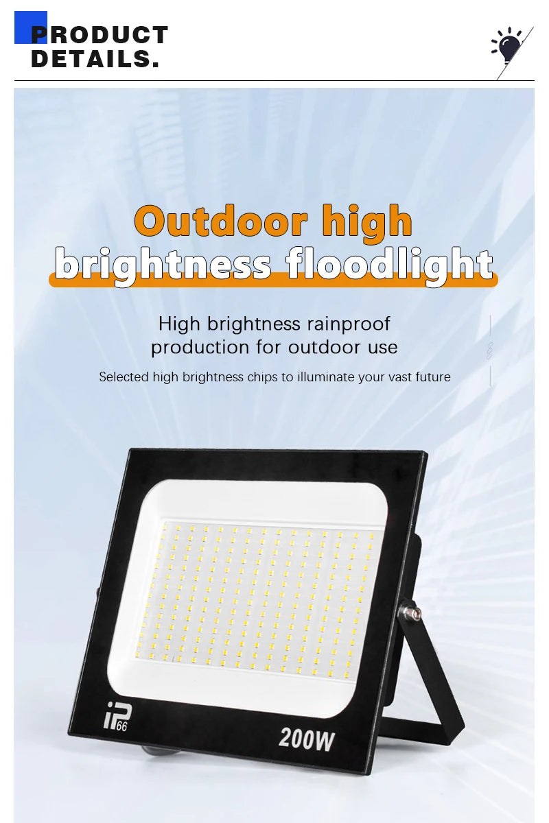 LED Floodlight Outdoor IP66 Waterproof Path Light Spotlight 10W 20W 30W 50W 100W 200W Outdoor Garden Porch Courtyard Lamp AC220V - GlowMart