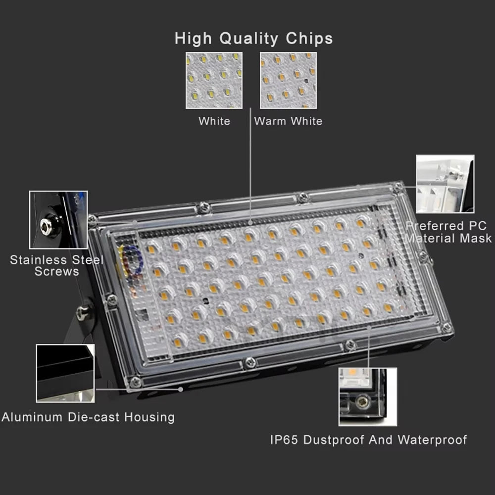 50W LED Flood Light Outdoor Lighting 220V 240V Floodlight Waterproof IP65 Reflector Projecteur LED Exterieur Focus Spotlight - GlowMart
