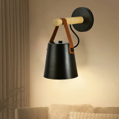 LED Bedside Wall Lamp Nordic Wood Leather Belt Hanging Sconces for Bedroom Study Living Room Modern Home Indoor Decorative Light