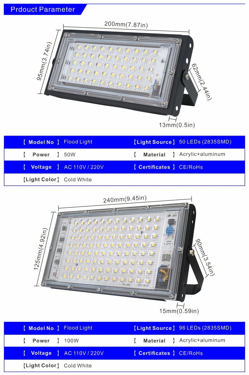 Led Flood Light 50W 100W 150W 200W 110V 220V Outdoor Floodlights IP65 Waterproof Wall Lamp Reflector Led Street Light - GlowMart