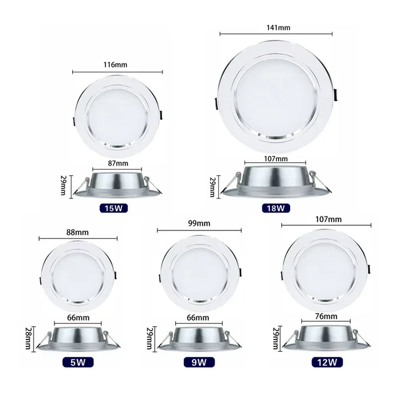 Led Downlights 5W 9W 12W Led Ceiling Light 15W 18W Recessed Down Light Round Led Panel Light 220V LED Spot Light Indoor Lighting - GlowMart