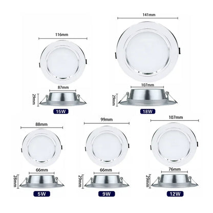 Led Downlights 5W 9W 12W Led Ceiling Light 15W 18W Recessed Down Light Round Led Panel Light 220V LED Spot Light Indoor Lighting - GlowMart