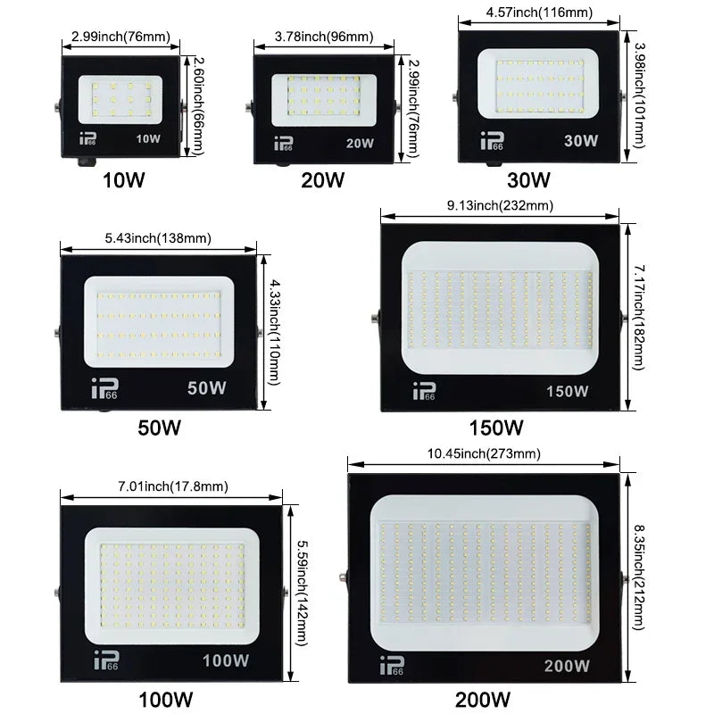 LED Flood Light Spotlight 100W 150W 200W Outdoor Lighting 6500K Waterproof Garage Gym Street Gate Wall Lamps Floodlights AC220V - GlowMart