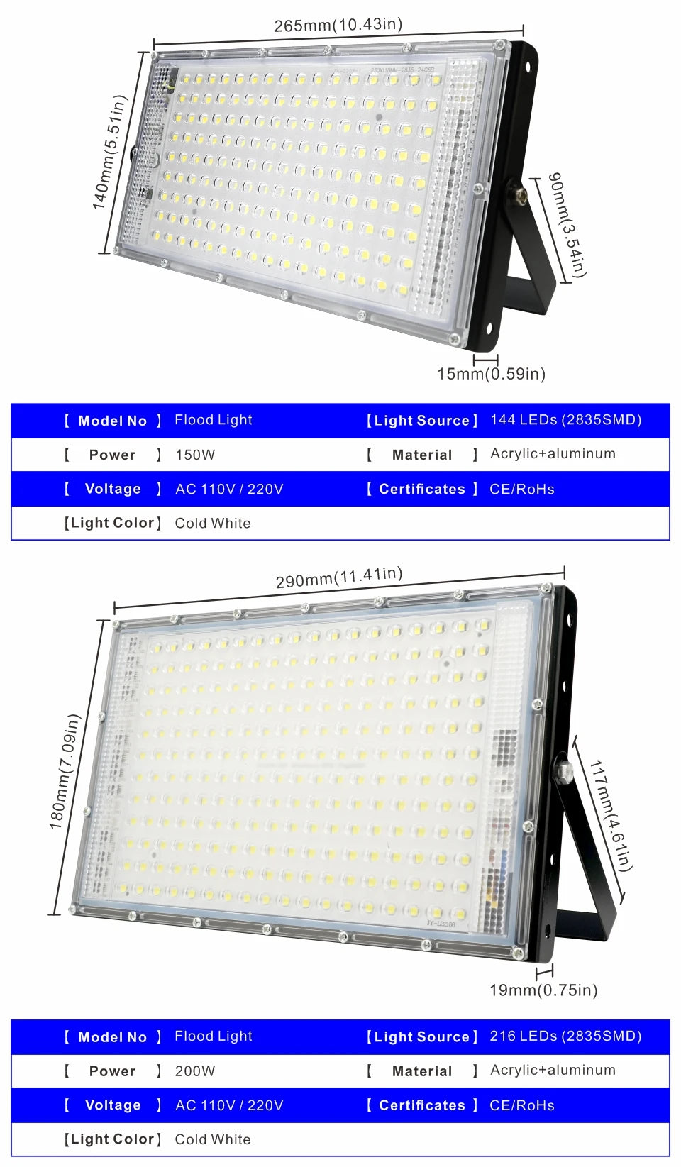Led Flood Light 50W 100W 150W 200W 110V 220V Outdoor Floodlights IP65 Waterproof Wall Lamp Reflector Led Street Light - GlowMart