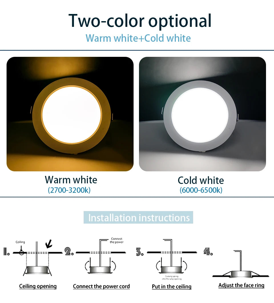 Led Downlight Recessed Round Ceiling Lamps DC 12V 24V AC110V 220V 5W 9W 12W 15W 18W Spotlight For Home Decor Living Room - GlowMart