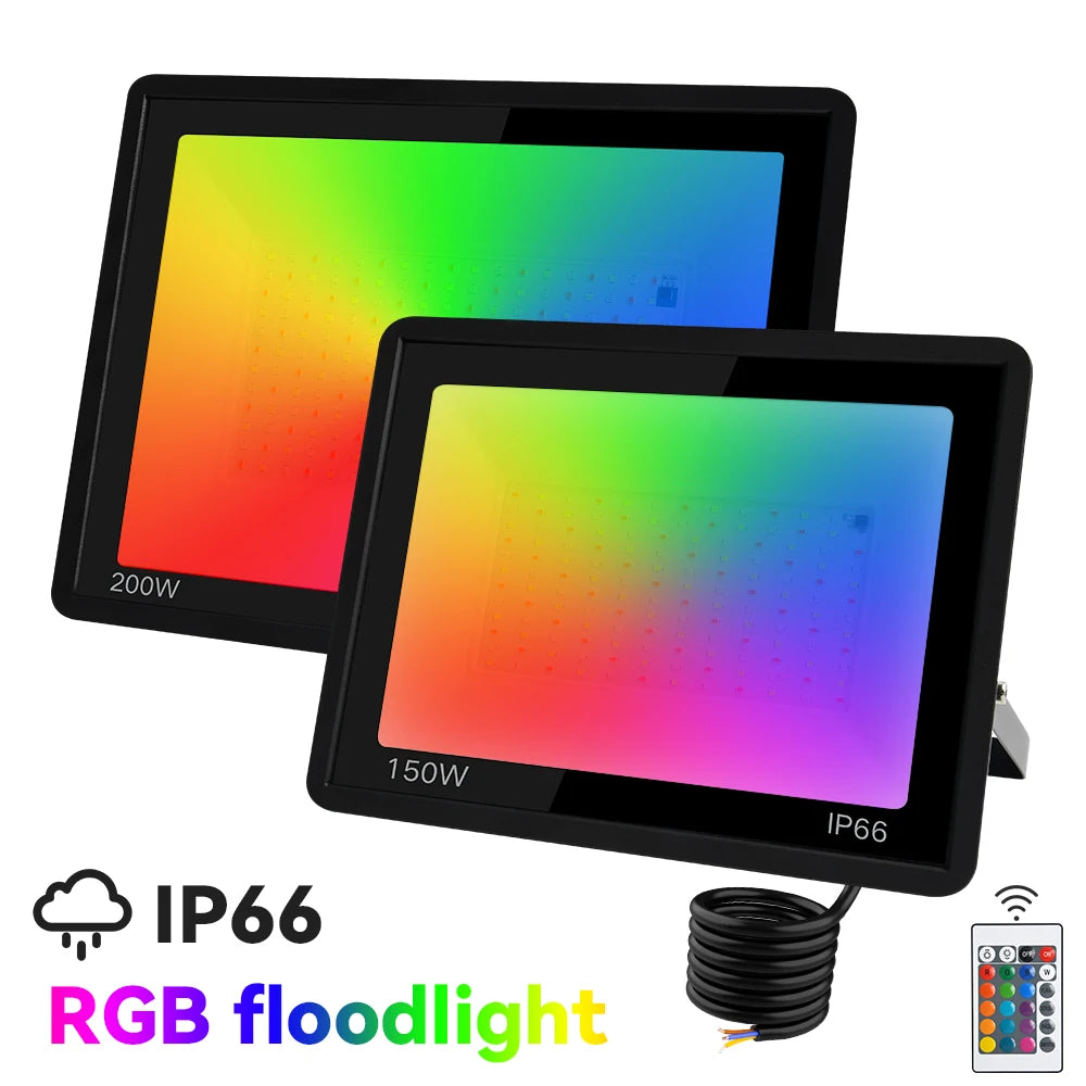 LED Floodlight Outdoor Remote-Controlled RGB Floodlights IP66 Waterproof Wall Spotlight Fountain Landscape Decorative Lights - GlowMart