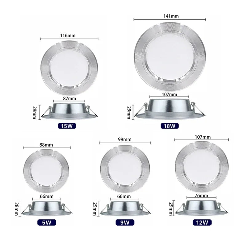 Led Downlights 5W 9W 12W Led Ceiling Light 15W 18W Recessed Down Light Round Led Panel Light 220V LED Spot Light Indoor Lighting - GlowMart