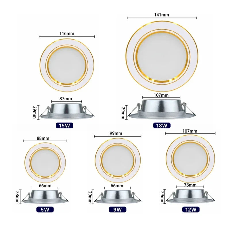 Led Downlights 5W 9W 12W Led Ceiling Light 15W 18W Recessed Down Light Round Led Panel Light 220V LED Spot Light Indoor Lighting - GlowMart