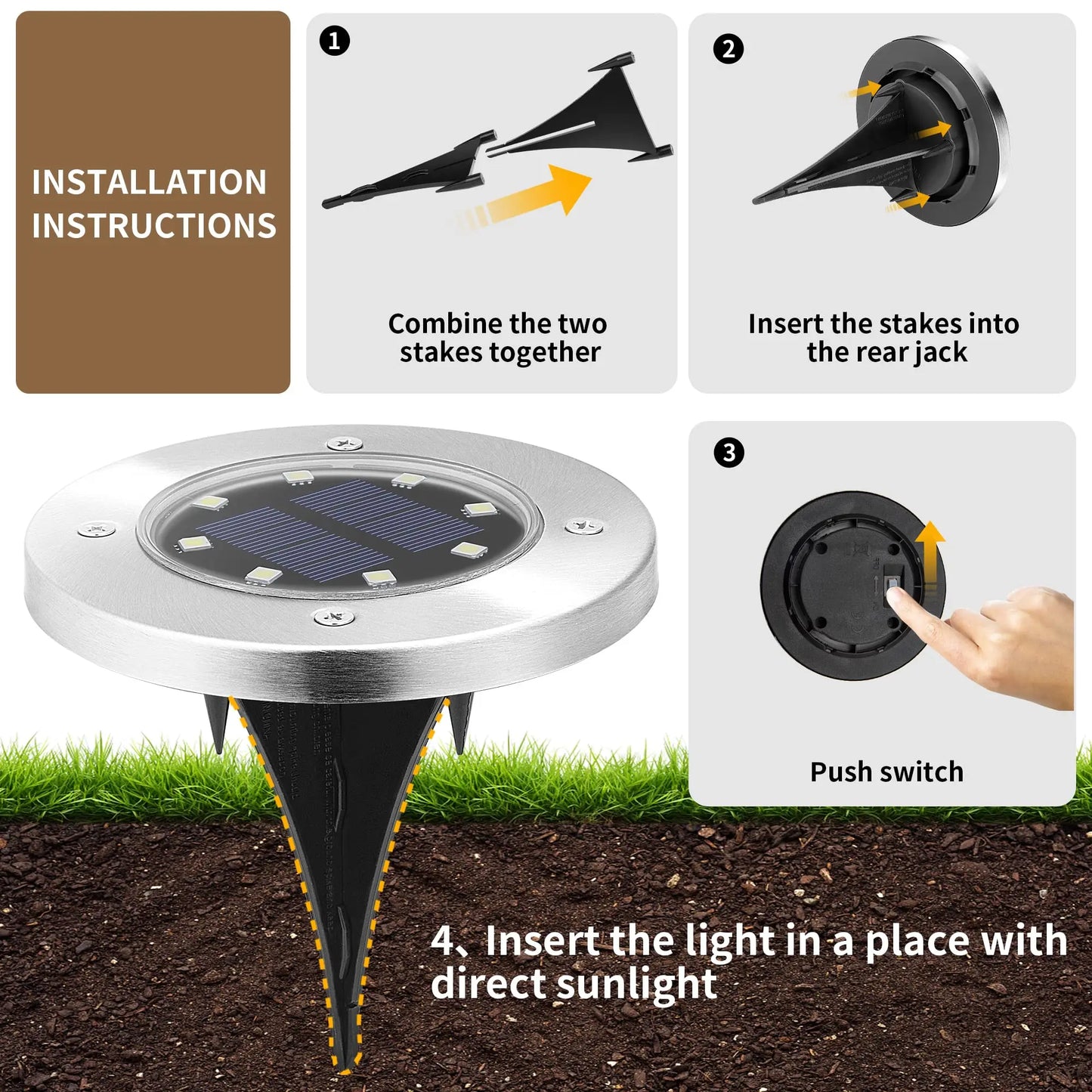 8LED Solar Garden Lights Outdoor Waterproof Sidewalk Disk Bright In-Ground Landscape Lighting for Lawn Patio Pathway Yard Steps
