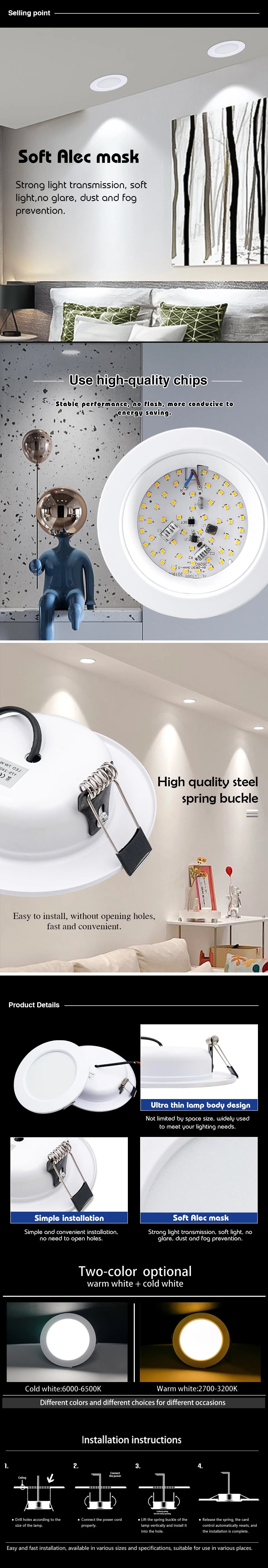 LED Downlight 5W 9W 12W 15W Recessed Ceiling Lamp AC110V 220V DC12V 24V Led Panel Down Lights Spotlight for Living Room Lighting - GlowMart