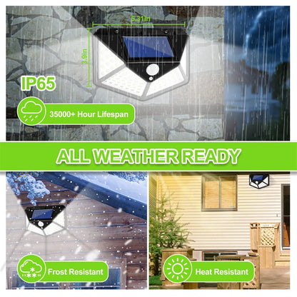 Solar Lights Outdoor 100LED 3 Modes 270° Lighting Angle Motion Sensor Security Lights for Backyard Garden Fence Patio Front Door