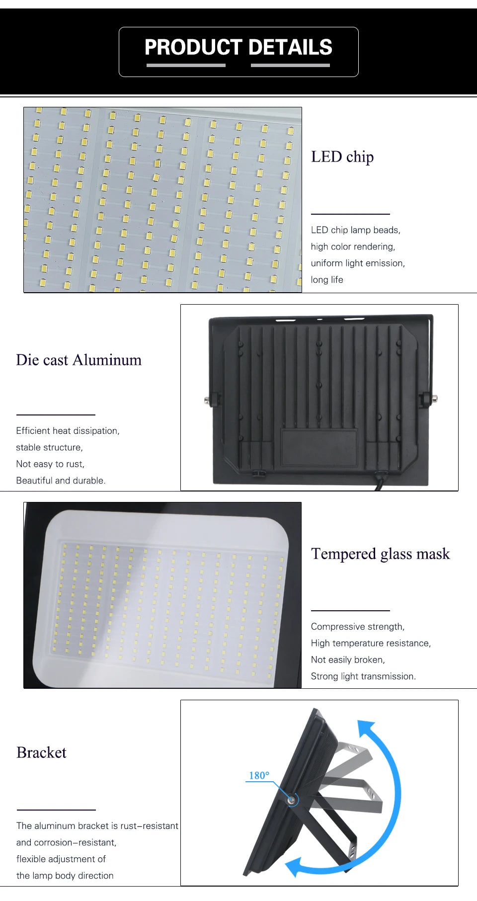200W LED Flood light Spotlight Projector Outdoor Lighting 6500k Waterproof IP66 for Wall Garage Gym Street 220V - GlowMart