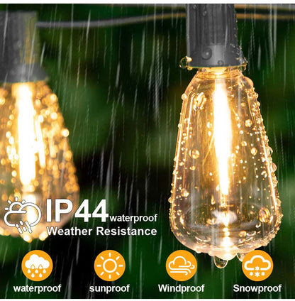 LED Outdoor String Light 12V Output Patio Lights with ST38 Vintage Plastic Bulb Waterproof Hanging String Lights for Backyard