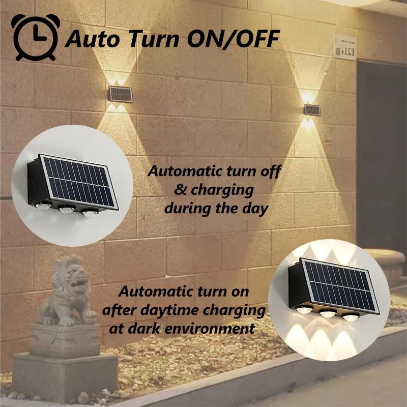 4/6/8LED Solar Wall Spotlight Outdoor Upper And Lower Lighting Solar Powered Waterproof Streetlight for Balcony Courtyard Garden - GlowMart