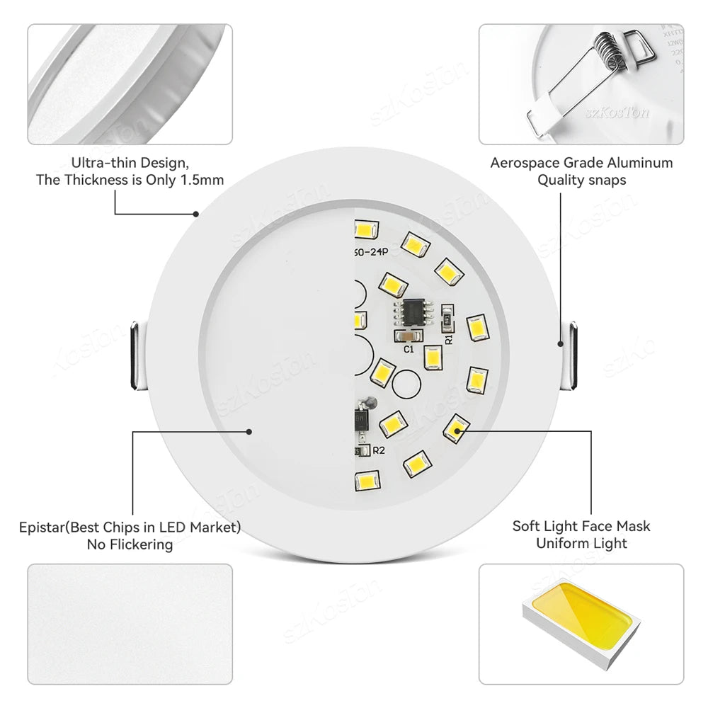 10pcs/Lot LED Downlight 5W 7W 9W 12W 20W 220V Recessed Ceiling Lamp  Round LED Panel Down Lights Spotlight Lighting - GlowMart