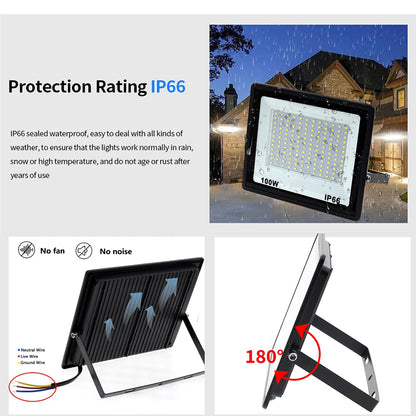 50W 100W 300W High Brightness LED Floodlight Aluminum Light Body Waterproof IP66 Outdoor Wall Lamp Courtyard Street Lighting - GlowMart
