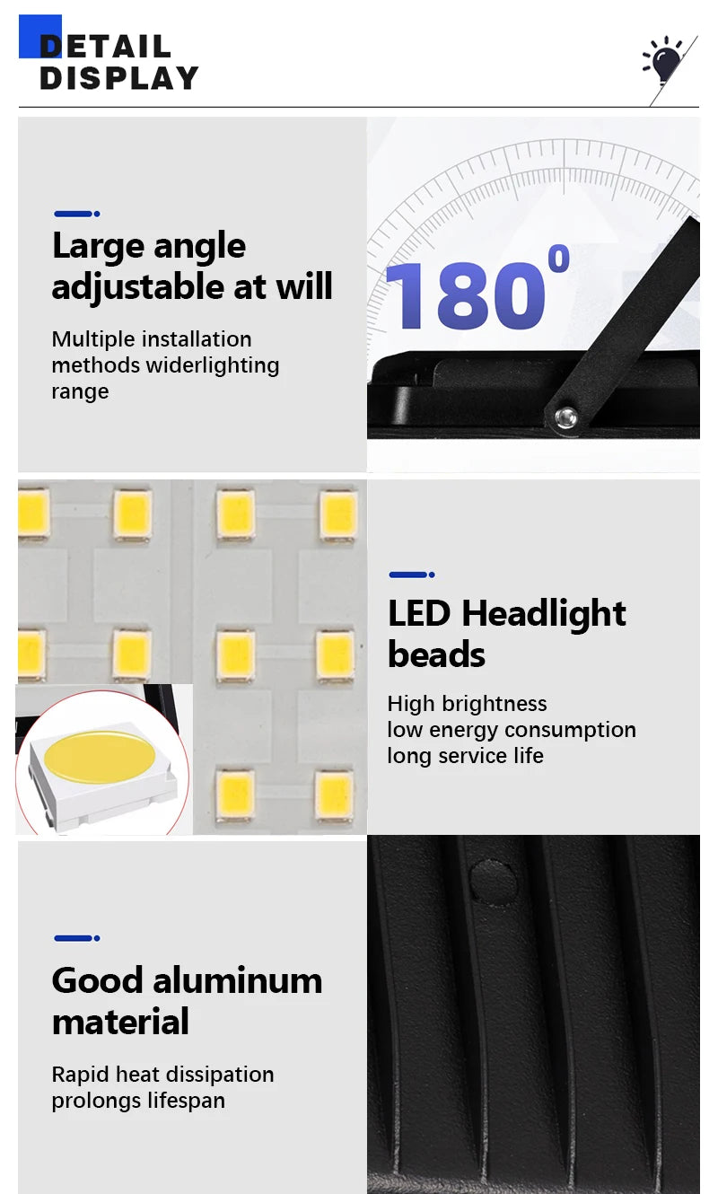 Floodlight Outdoor LED IP66 Waterproof Path Light Spotlight 10W 20W 30W 50W 100W 200W Outdoor Garden Porch Courtyard Lamp - GlowMart
