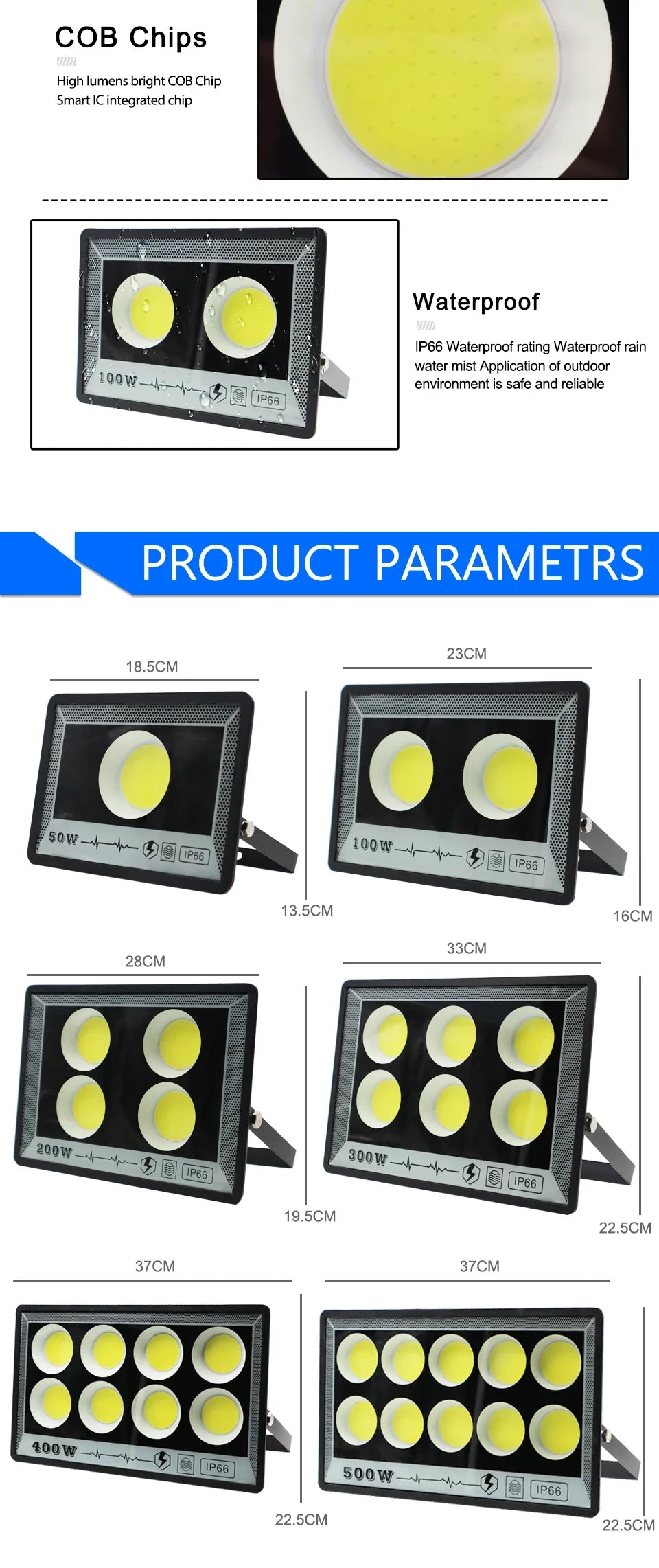 NEW 50/100W/200W/300W/400W/500W LED Floodlights Spotlight IP65 Waterproof Lamps Led Outdoor Flood Light Garden Street Lamps HOT - GlowMart