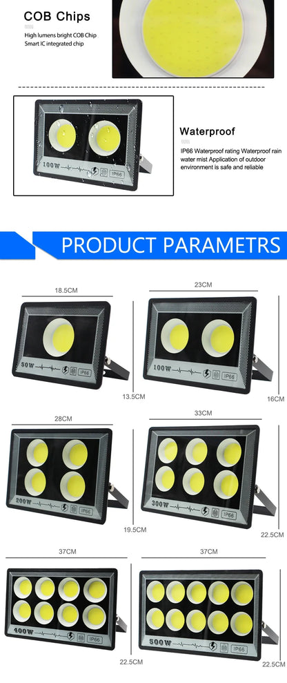 NEW 50/100W/200W/300W/400W/500W LED Floodlights Spotlight IP65 Waterproof Lamps Led Outdoor Flood Light Garden Street Lamps HOT - GlowMart