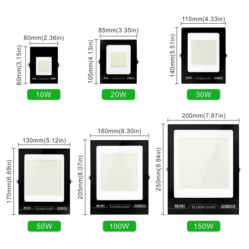 Led Flood Light 10W 20W 30W 50W 100W 150W Reflector Led IP67 Waterproof Floodlight Outdoor Spotlight Lighting Street Garden Lamp - GlowMart