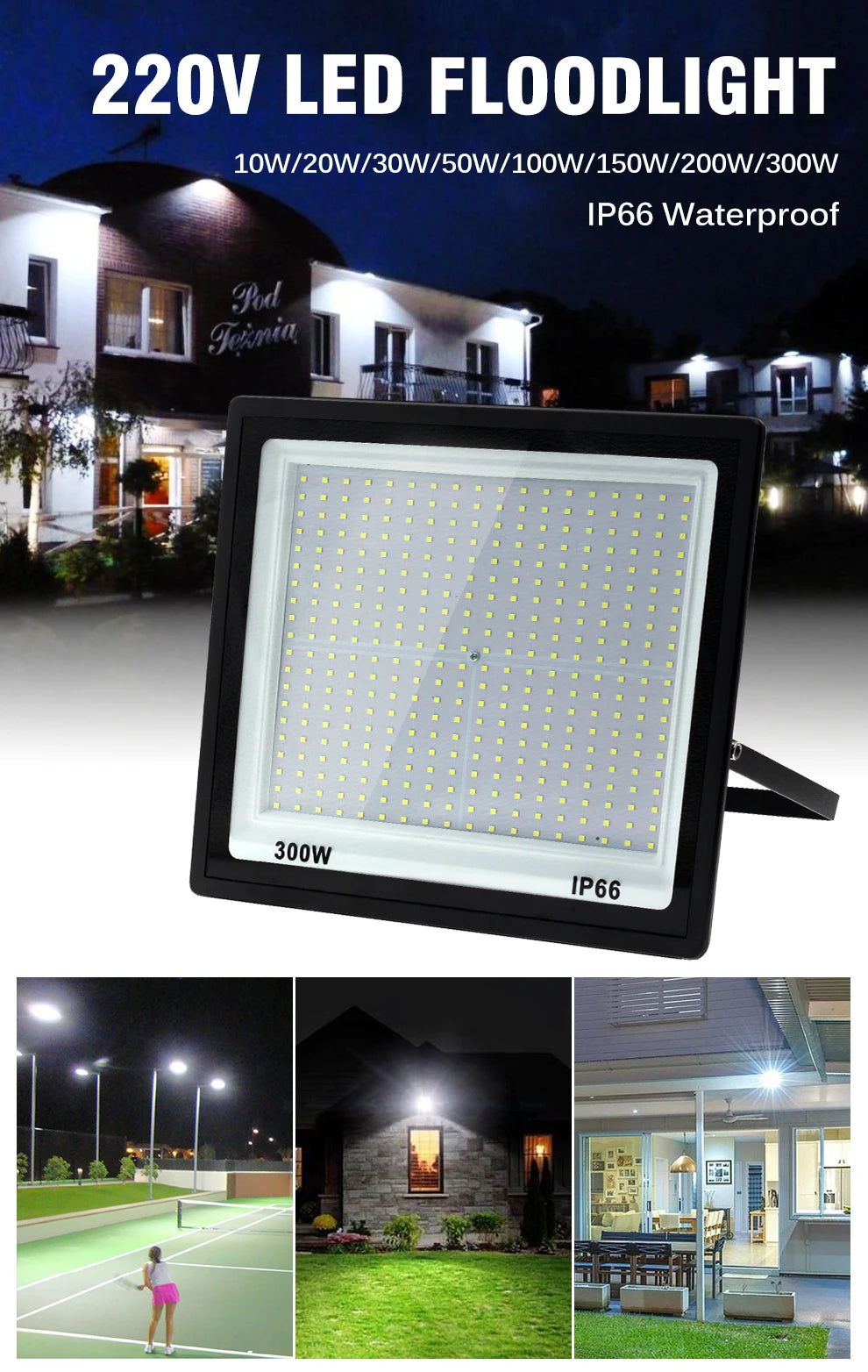 High Brightness LED Floodlight 100W 200W 300W IP66 Waterproof Flood Light For Garden Street Outdoor Lighting - GlowMart